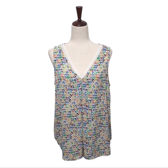 Vince Camuto Sleeveless Blouse Multi Color Print V-Neck Flowy size Large - Picture 1 of 7